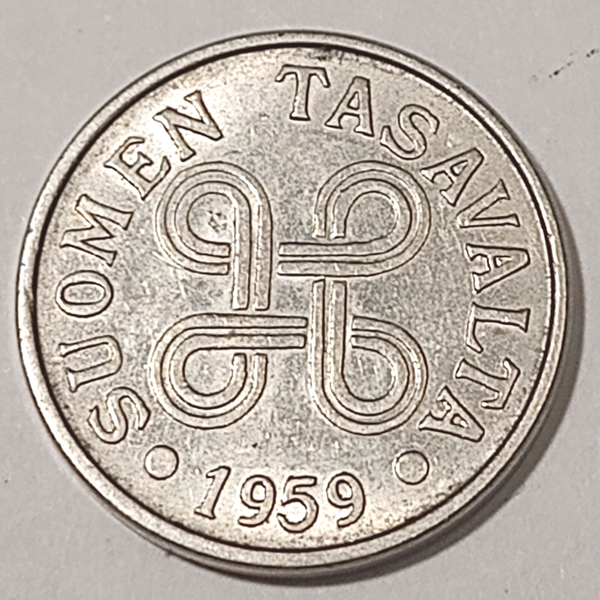 FINLAND* Republic * 5 markkaa *  1959  *Nickel plated Iron* Cond. 1+ *