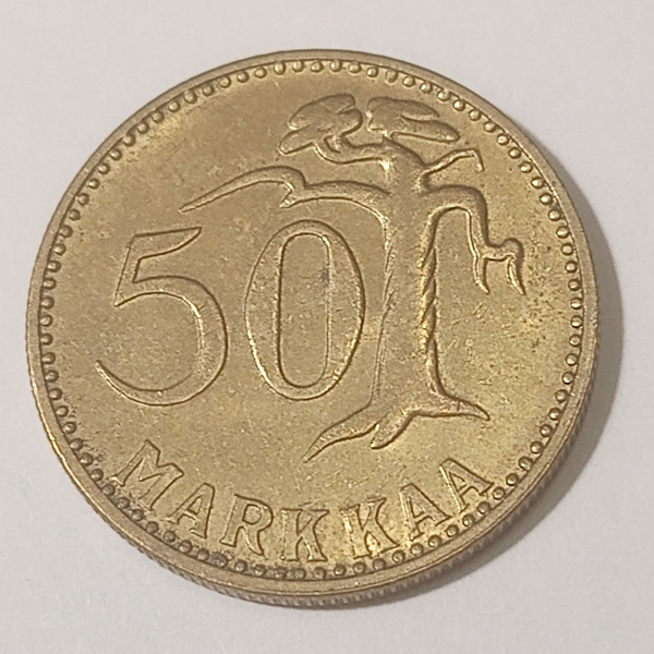 FINLAND* Republic * 50 markkaa *1958  * Aluminium bronze * Cond. 1+ *
