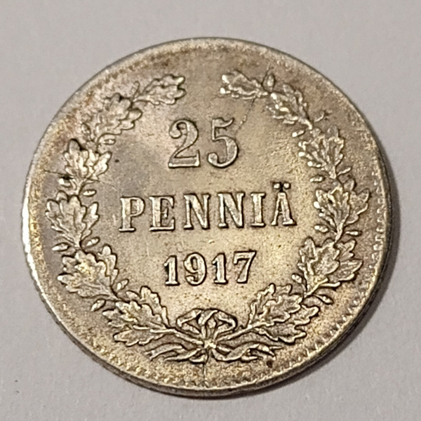 FINLAND *25 penniä  1917 * Silver *Cond.1++ *Empire Nikolaj II
