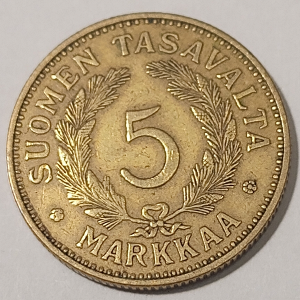 FINLAND* Republic * 5 markkaa *  1936  * Aluminium bronze * Cond. 1+ *RARE