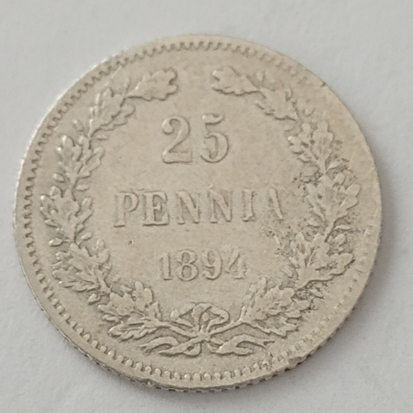 FINLAND *25 penniä  1894  * Silver   * Cond.1+/ 1  *   Empire Alexander III