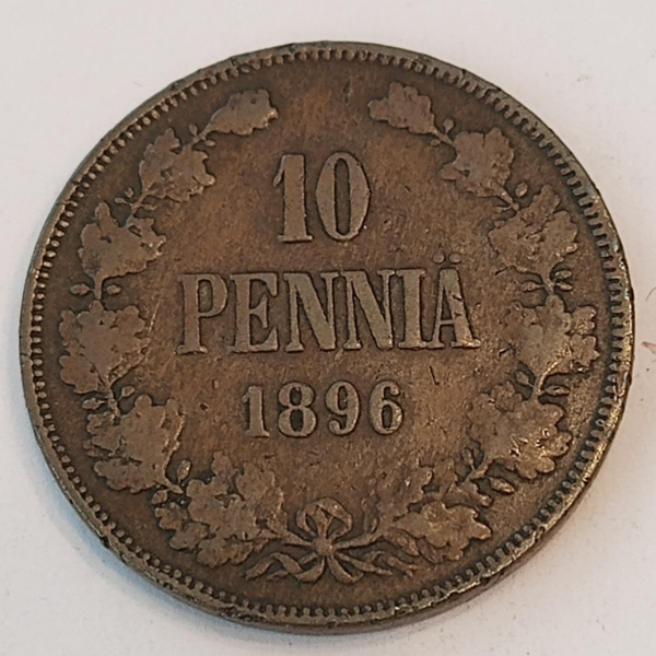 FINLAND * 10 PENNIÄ * 1896* Copper *Cond. 1+  *Grand Duchy,Empire Nikolaj  II*
