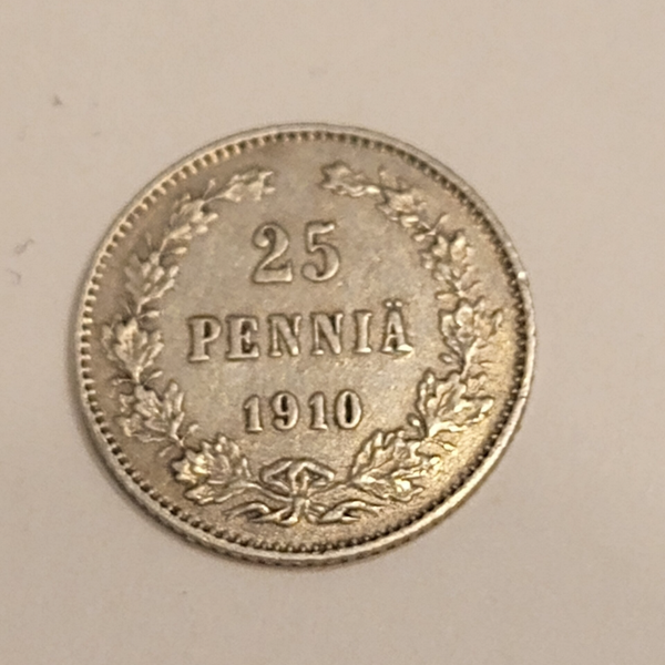 FINLAND *25 penniä  1910 * Silver *Cond.1++ *Empire Nikolaj II