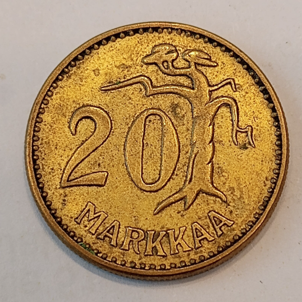 FINLAND* Republic * 20 markkaa *  1961 * Aluminium bronze * Cond. 1++*stamped glans *