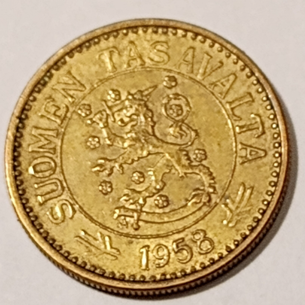 FINLAND* Republic * 10 markkaa *  1958 wide 1    * Aluminium bronze * Cond. 1+