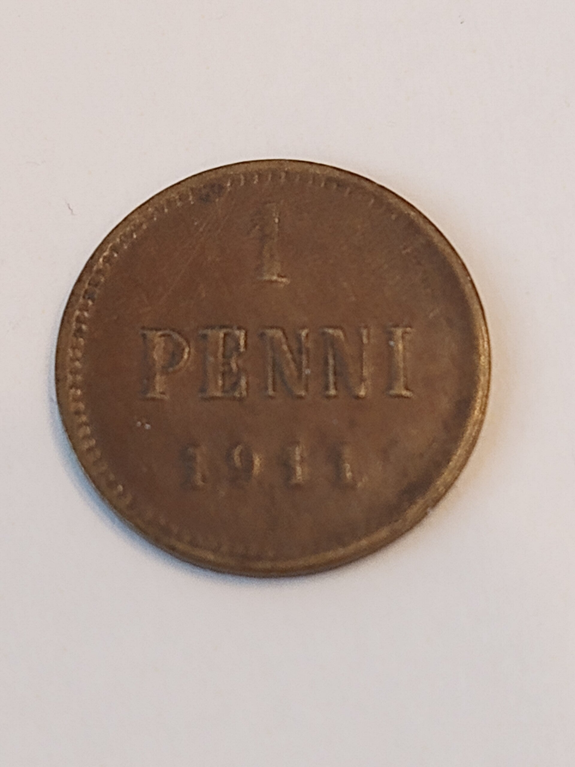 FINLAND *1 PENNI * 1911 * Copper *Cond. 1+  *  Empire Nikolaj  II