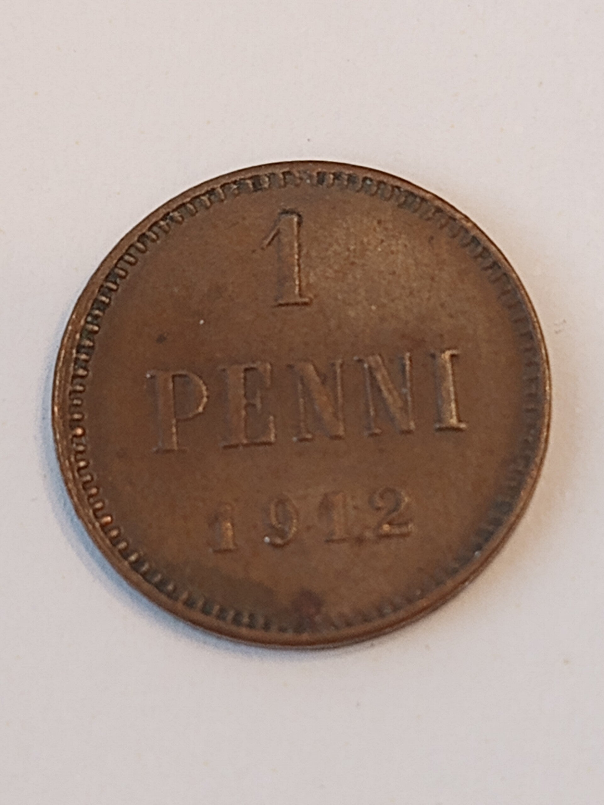 FINLAND *1 PENNI * 1912 * Copper *Cond. 1+  *  Empire Nikolaj  II