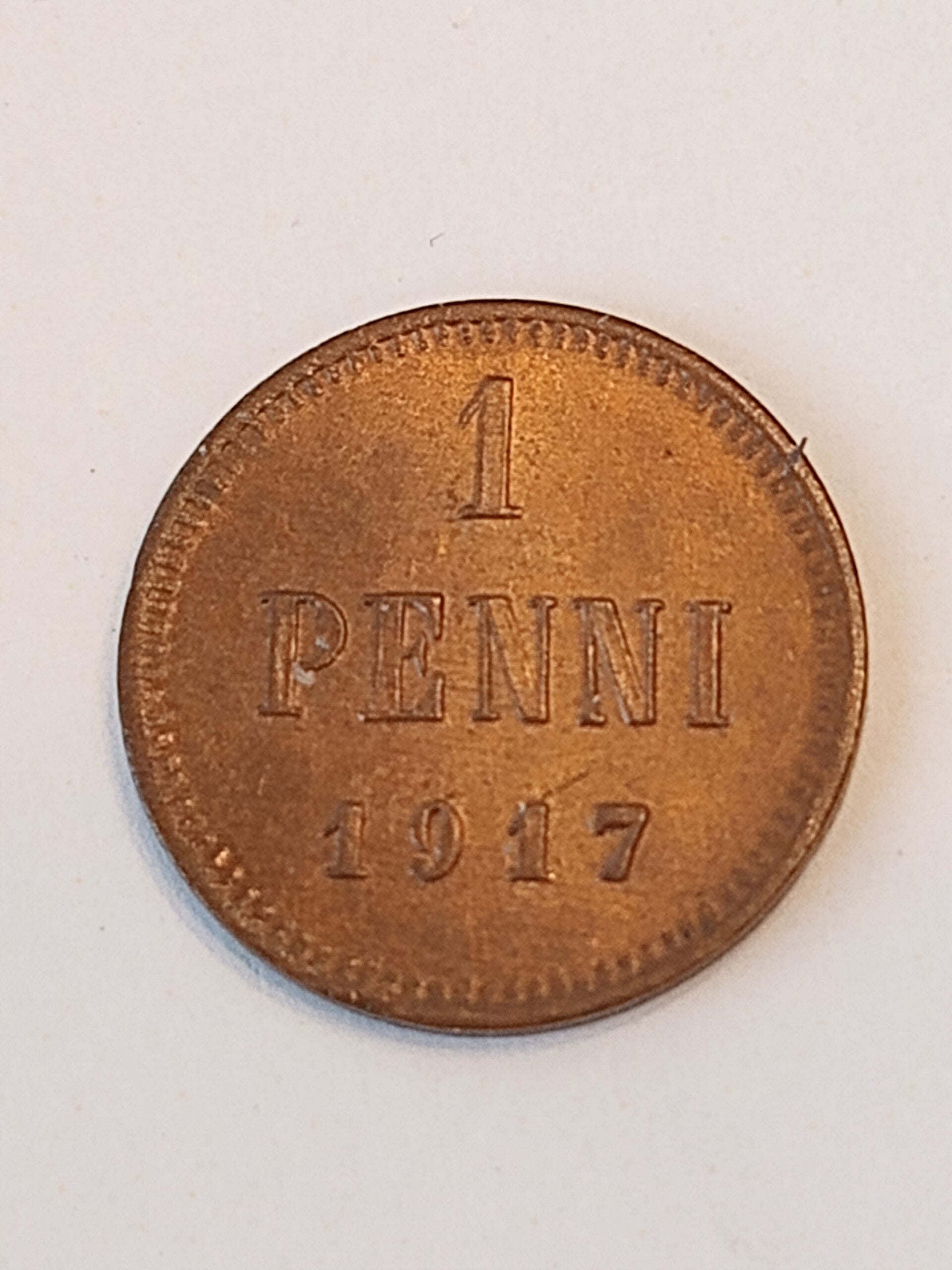 FINLAND *1 PENNI * 1917 * Copper *Cond. 1++*Kerensky (Goverment