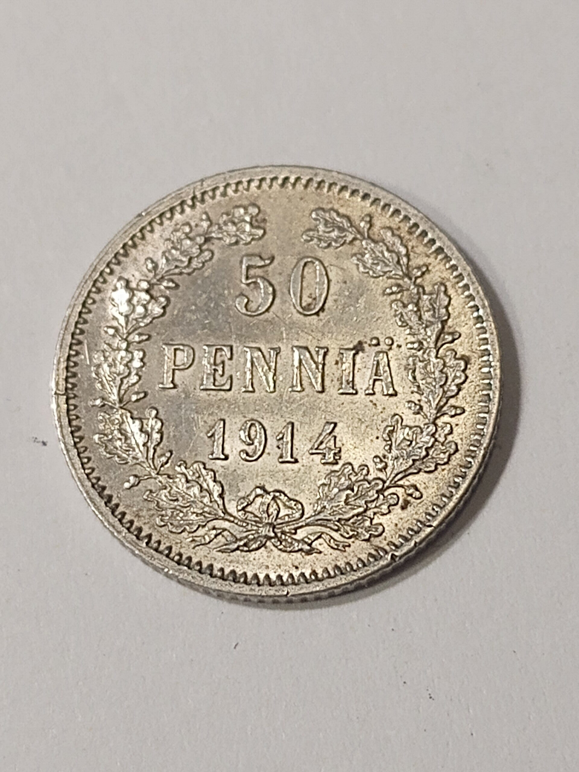 FINLAND *50 penniä  1914(New Graved)* Silver *Cond.1++ *Empire Nikolaj II
