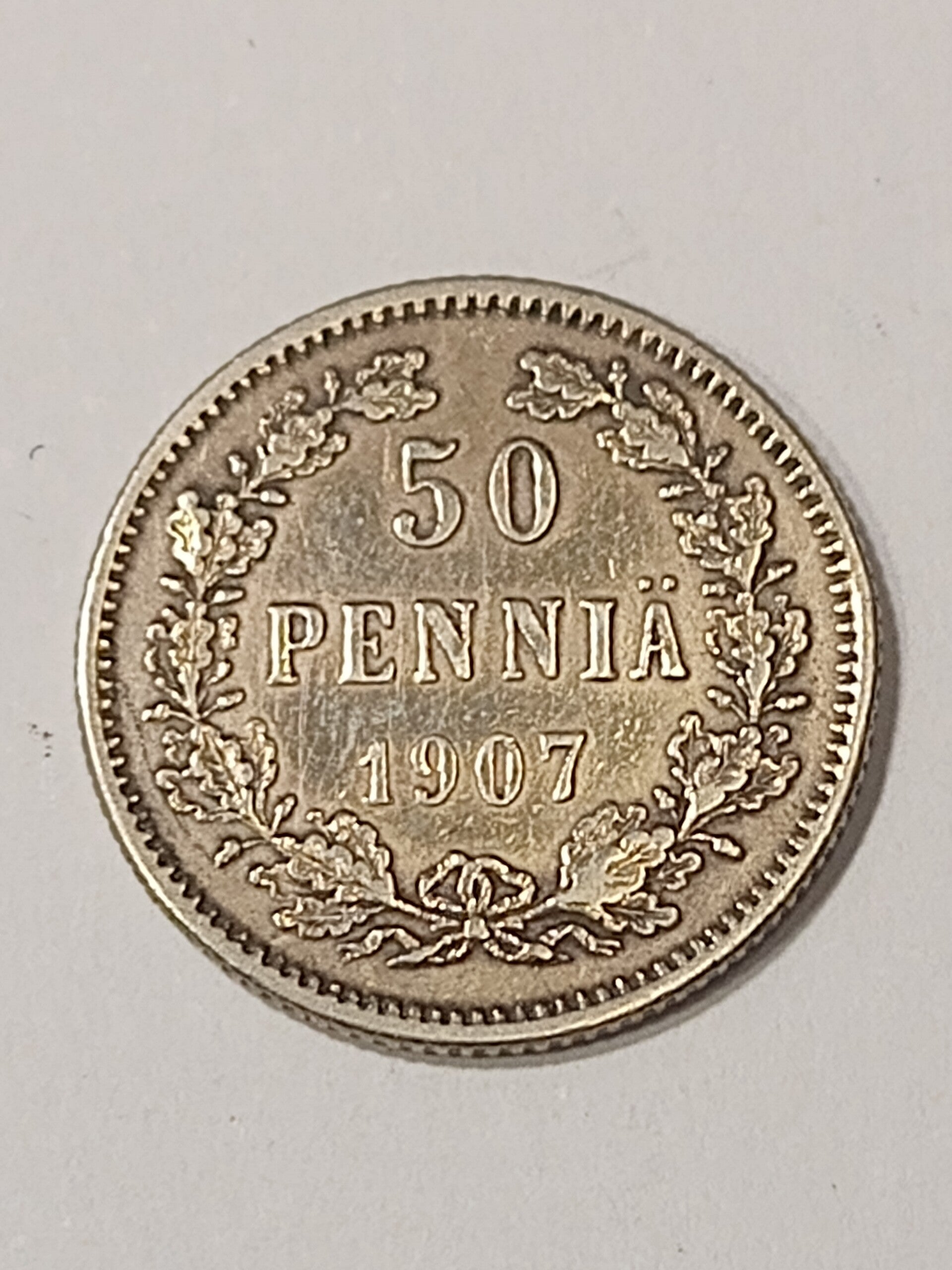 FINLAND *50 penniä  1907 * Silver *Cond.1++ *Empire Nikolaj II