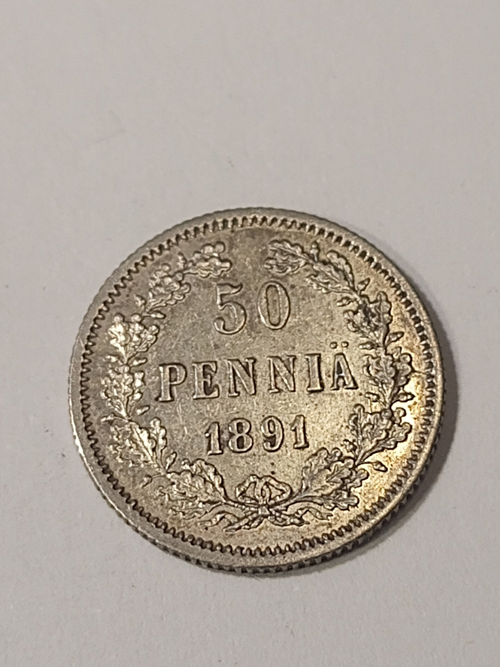 FINLAND *50 penniä  1891  * Silver *Cond.1+  *Empire Alexander III