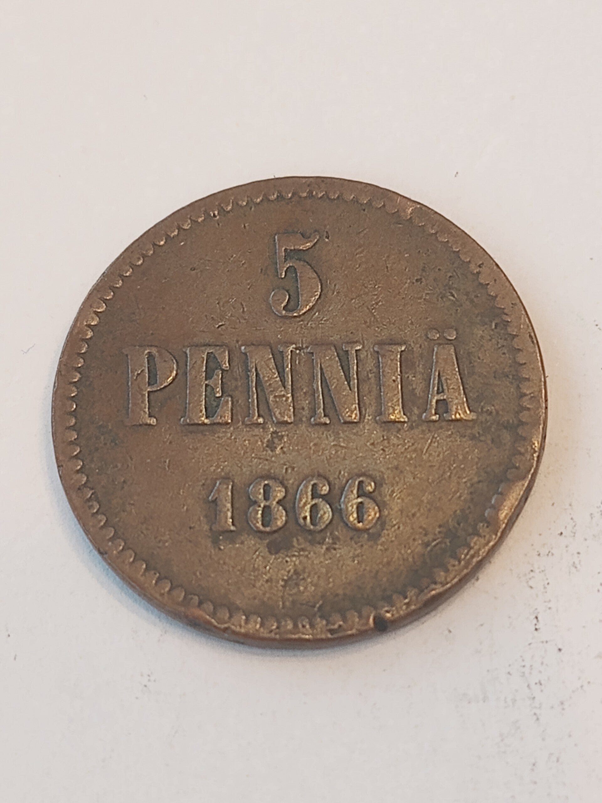 FINLAND * 5 PENNIÄ * 1866 * Copper *Cond. 1+/1*Grand Duchy / Empire Alexander II