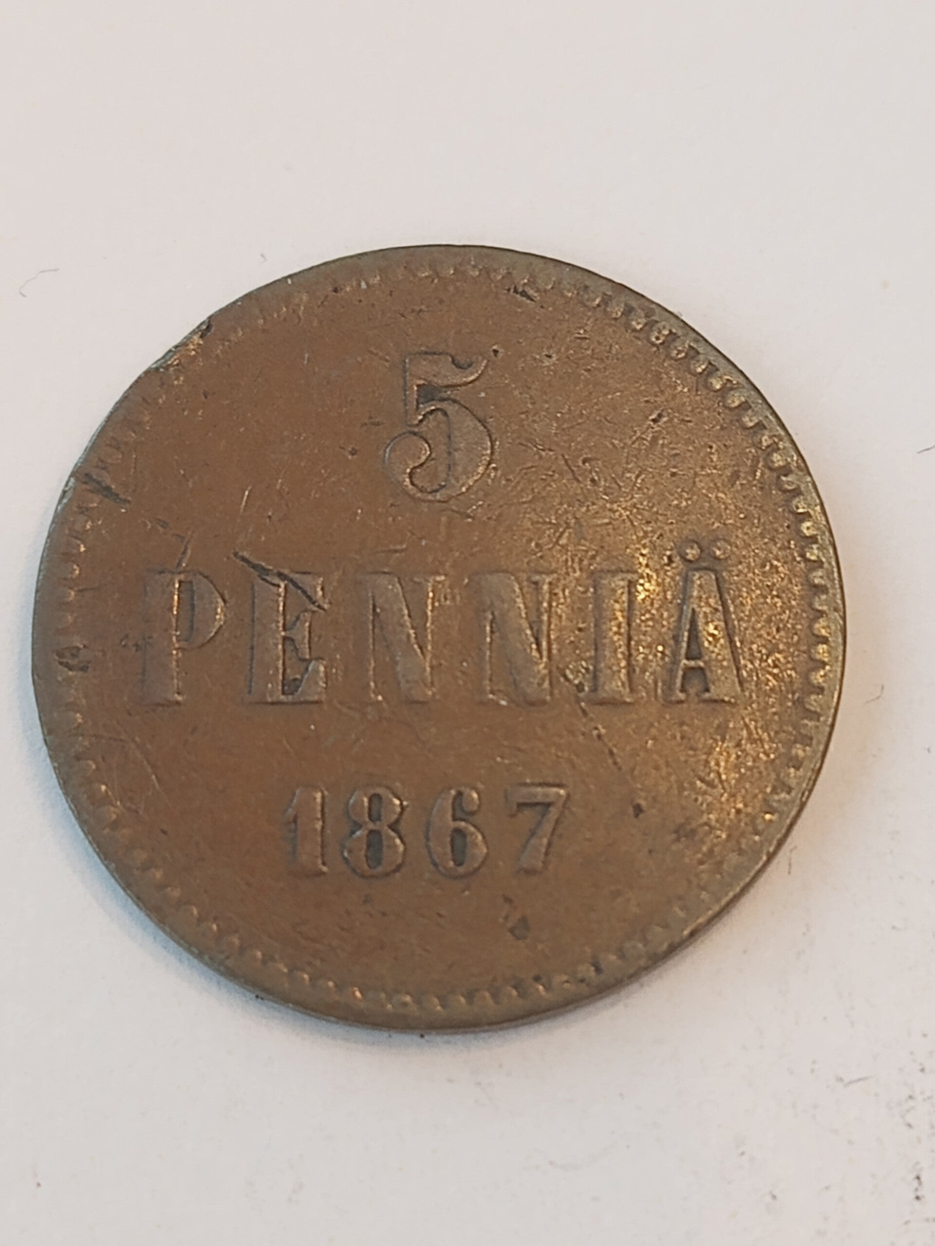 FINLAND * 5 PENNIÄ * 1867 * Copper *Cond. 1+/1*Grand Duchy / Empire Alexander II