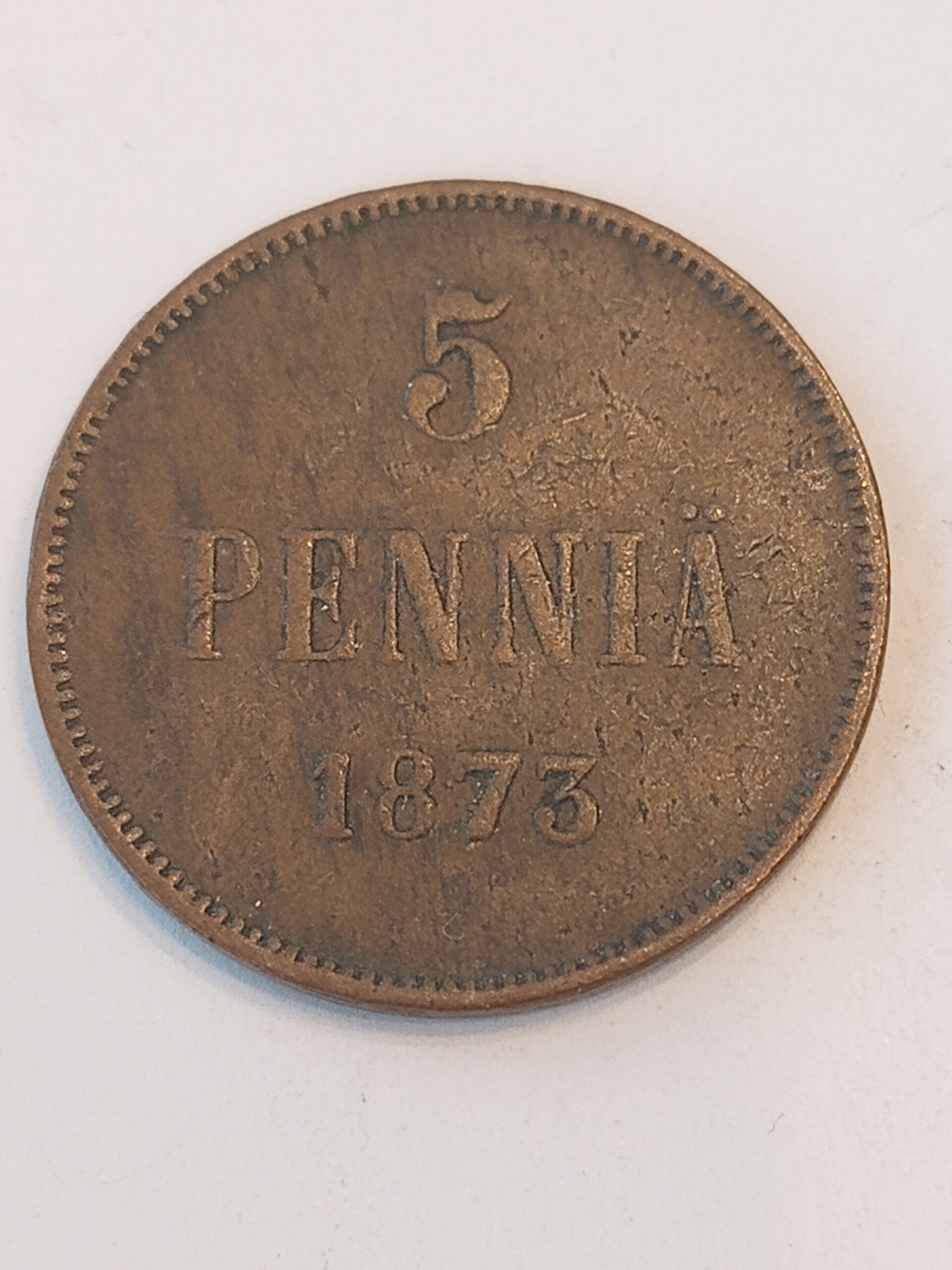 FINLAND * 5 PENNIÄ * 1873 * Copper *Cond. 1 /1 *Grand Duchy / Empire Alexander II