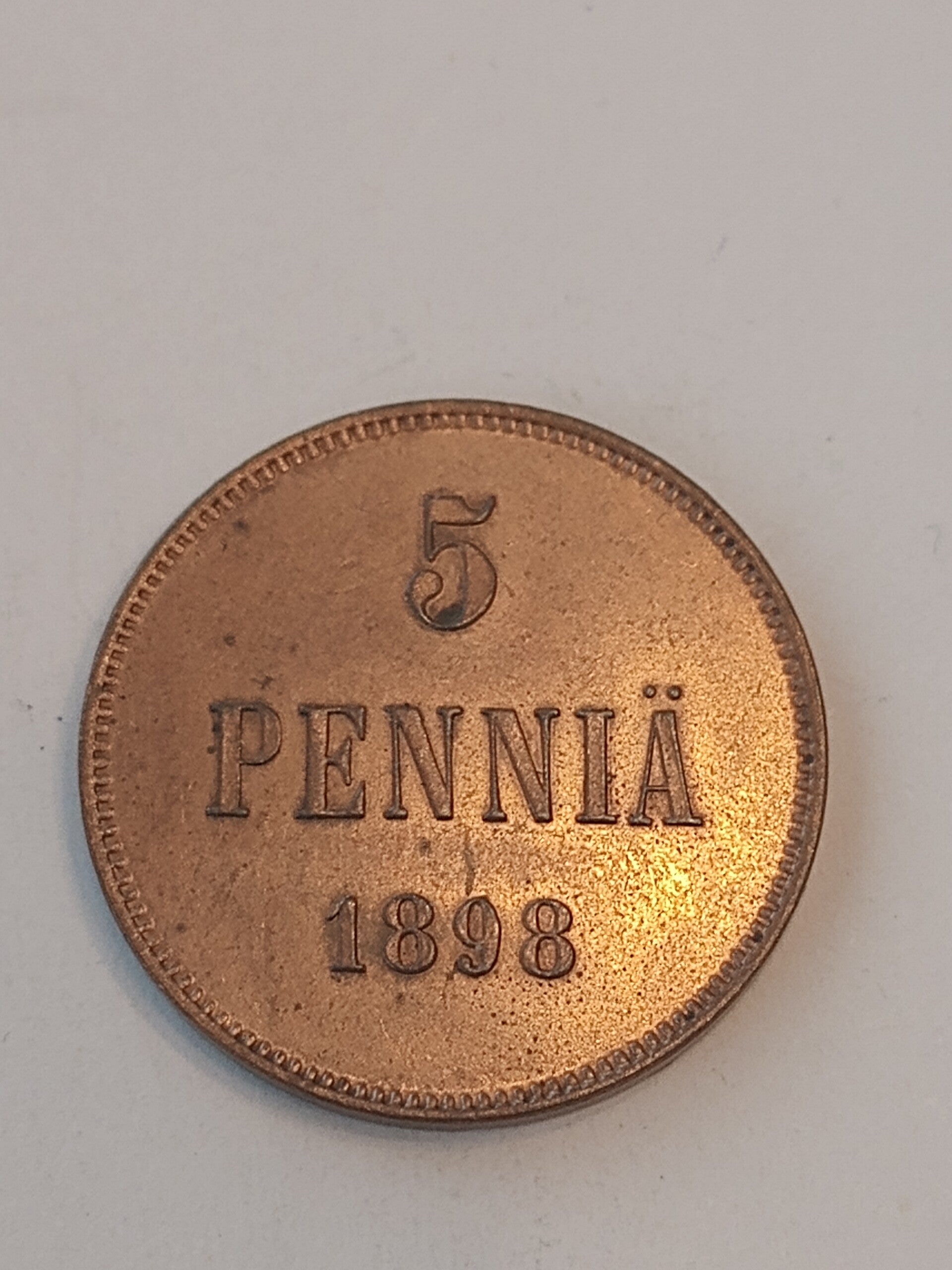 FINLAND * 5 PENNIÄ * 1898 * Copper *Cond. 1 ++  *Grand Duchy / Empire Nikolaj  II
