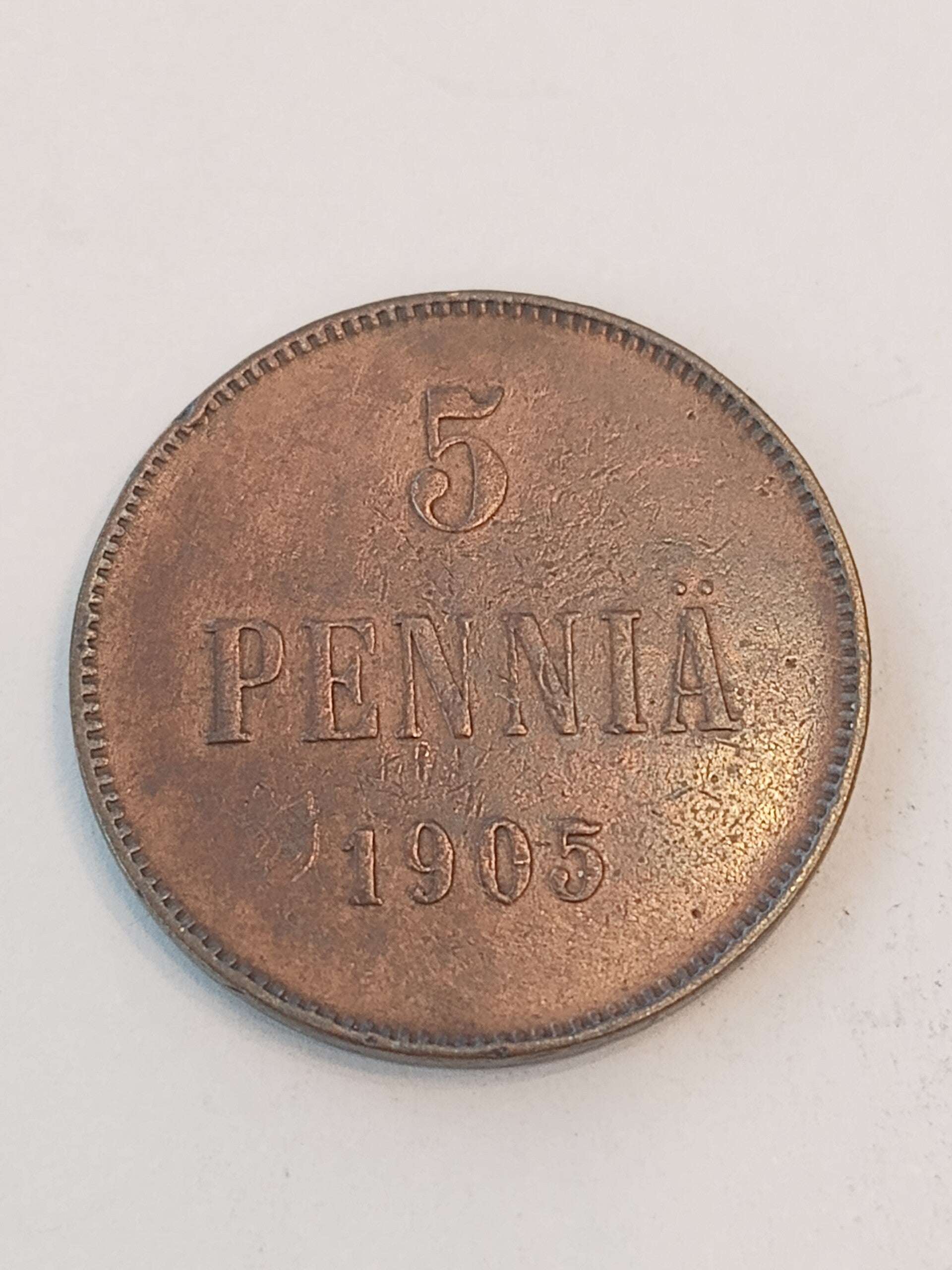 FINLAND * 5 PENNIÄ * 1905 * Copper *Cond. 1 +  *Grand Duchy / Empire Nikolaj  II