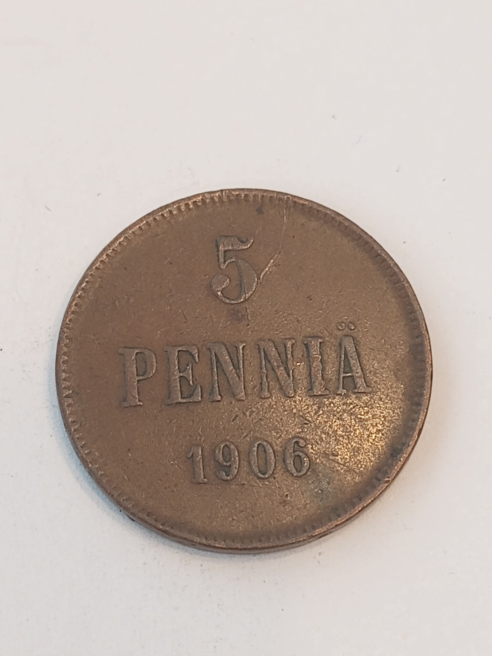 FINLAND * 5 PENNIÄ * 1906 * Copper *Cond. 1 +  *Grand Duchy / Empire Nikolaj  II