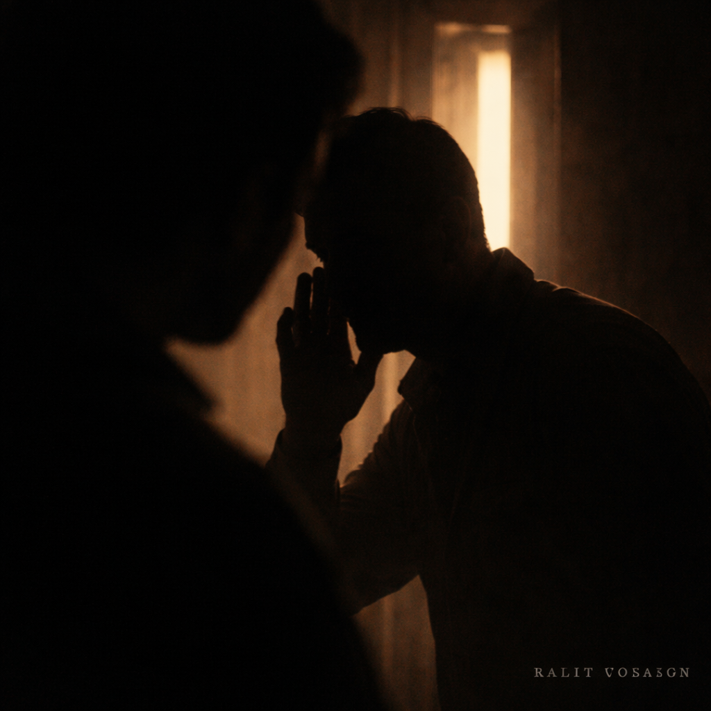 rofile silhouette with dramatic side lighting representing hidden words and silent betrayal.