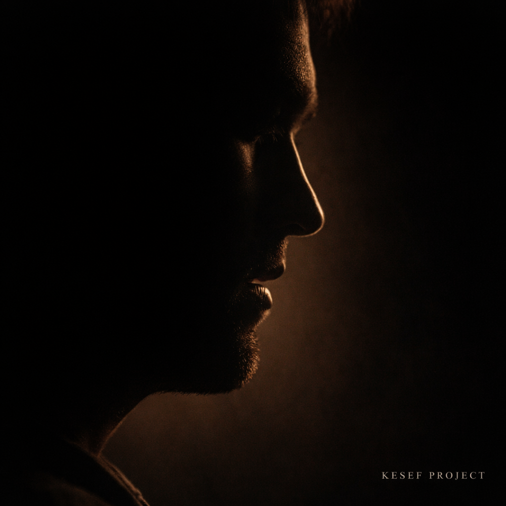 Side profile in deep shadow with strong side lighting, symbolizing hidden influence and destructive speech.