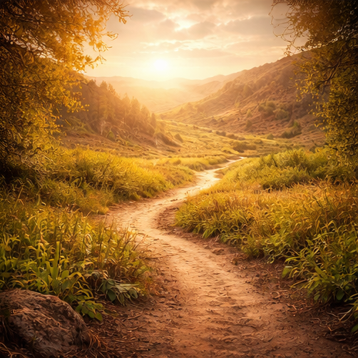 Winding path throught suntil valley