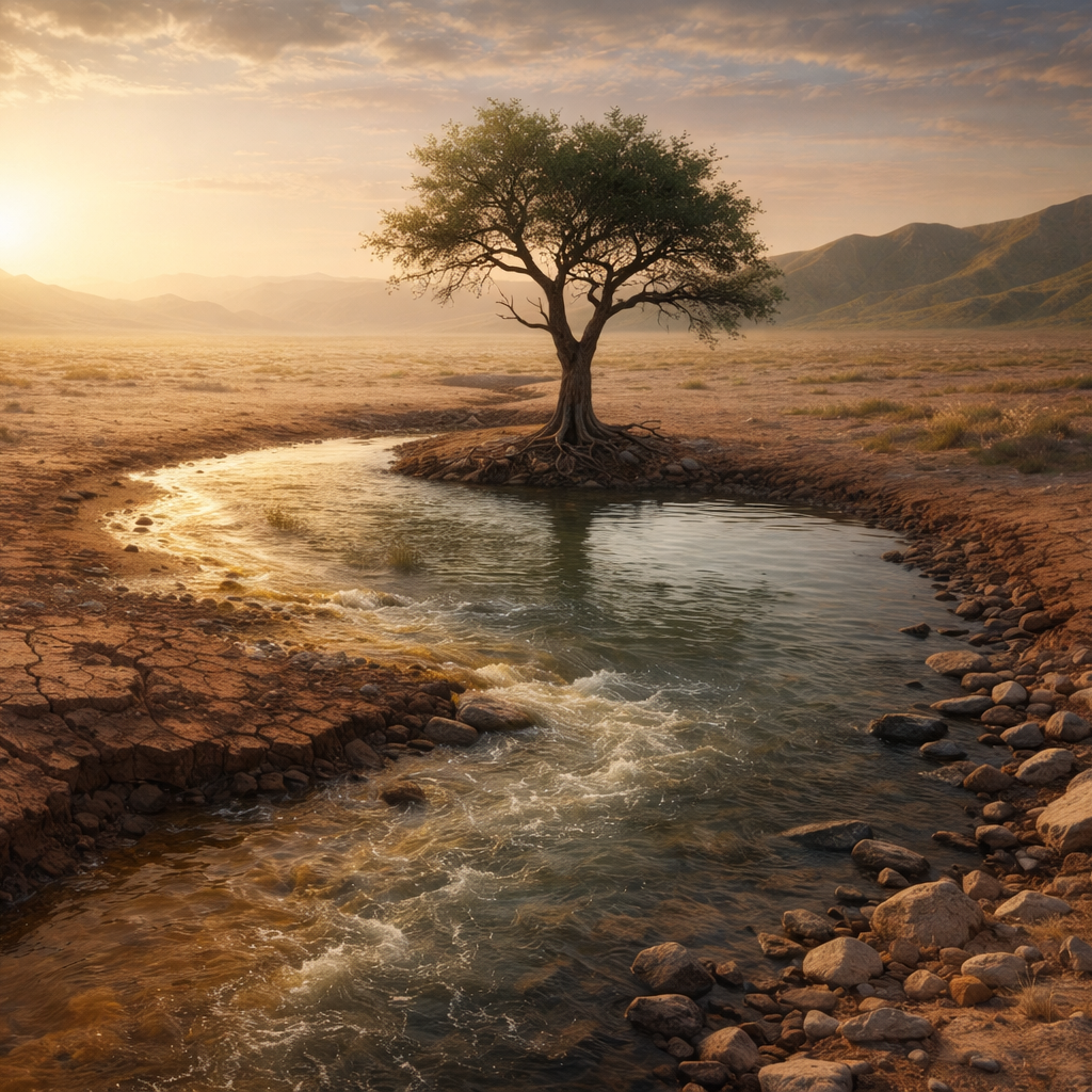 Landscape representing the spiritual journey from Marah to Bethlehem and the experience of bitter freedom and inner transformation.