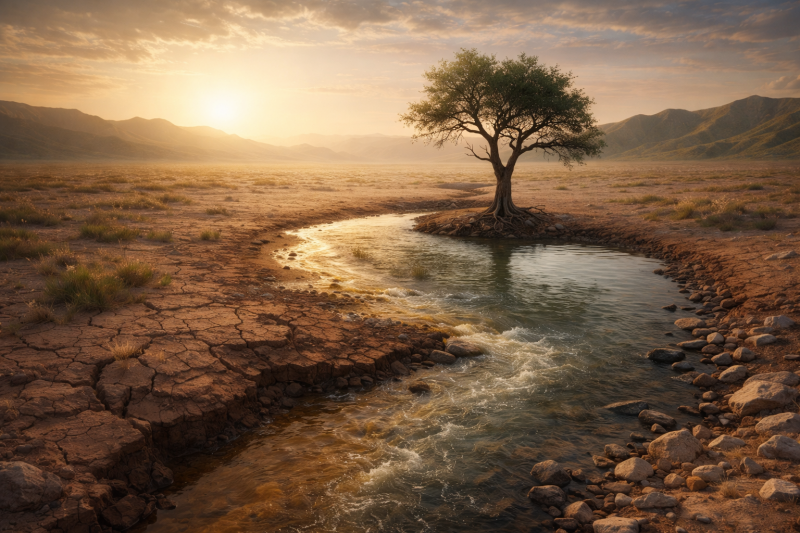 Landscape representing the spiritual journey from Marah to Bethlehem and the experience of bitter freedom and inner transformation.