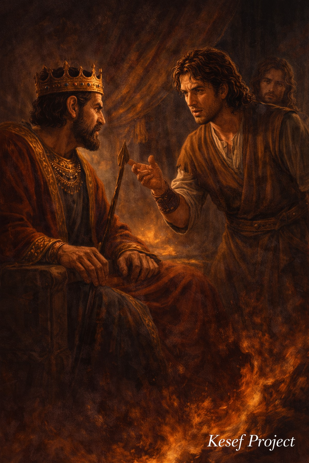 Scene inspired by the Bible story where Jonathan defends David before King Saul, showing wisdom, loyalty, and reconciliation.