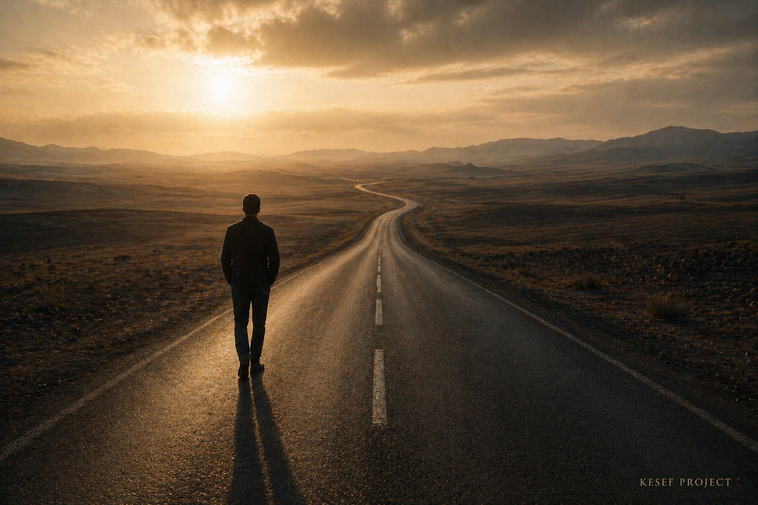 A person walking alone on an endless path, symbolizing repetition and lack of fulfillment