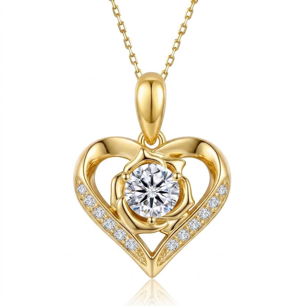 1 Ct Lab Grown Moissanite Bloem Hart Ketting
