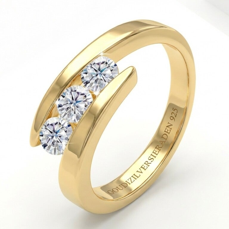 0,9 Ct Lab Grown Moissanite 3 Diamond Ring