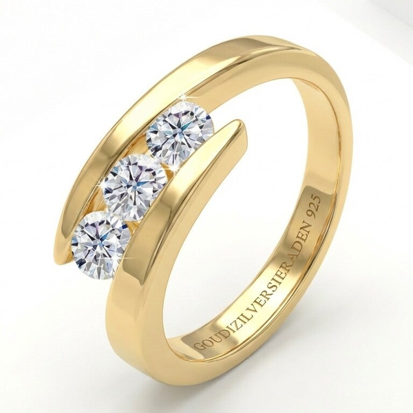 0,9 Ct Lab Grown Moissanite 3 Diamond Ring