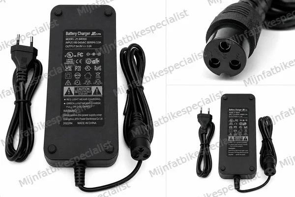 48V Fatbike Acculader 54.6V 2A – 3-Pins Connector – Geschikt voor QMWHEEL & OUXI