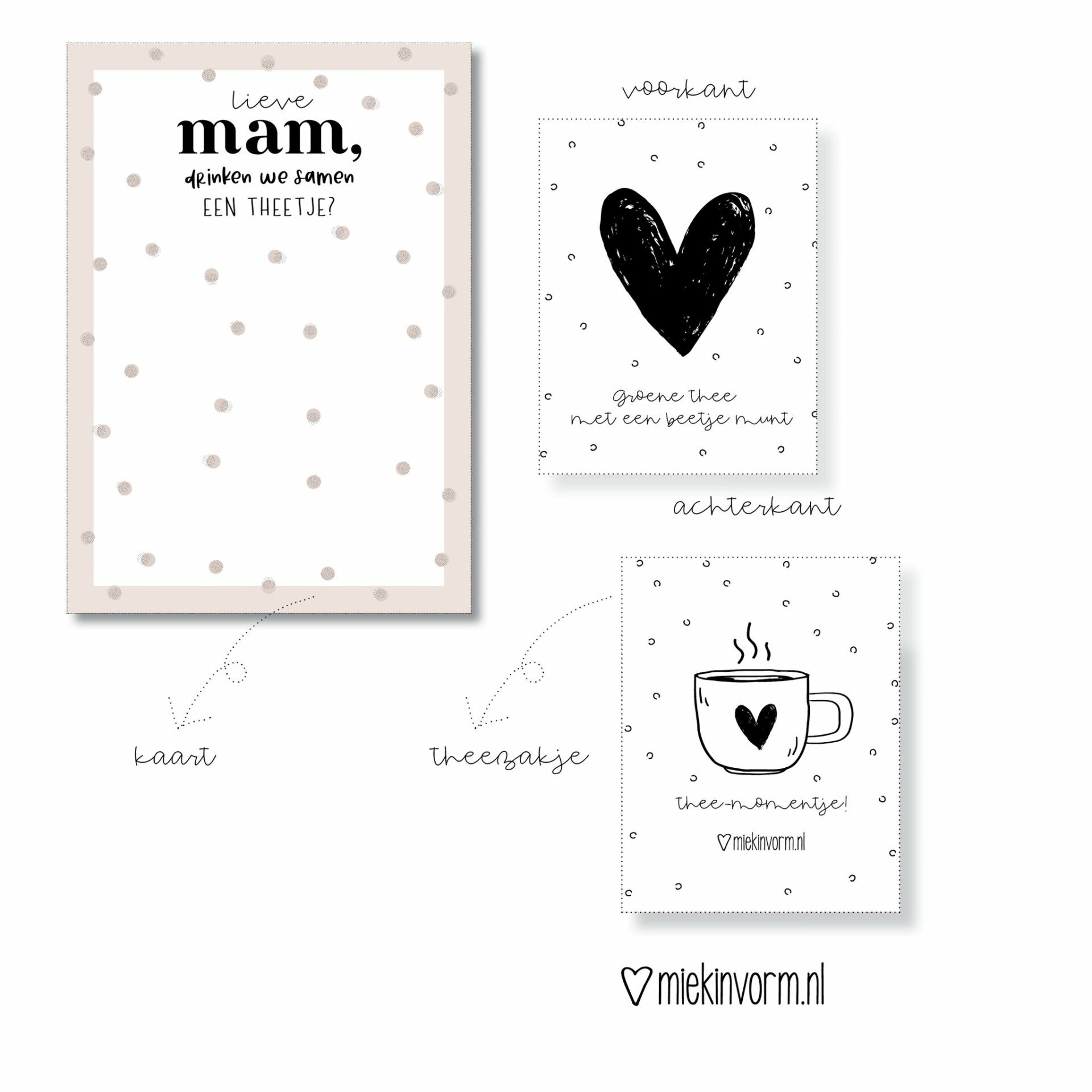 Kaart + theezakje Lieve mam drinken we samen een theetje?