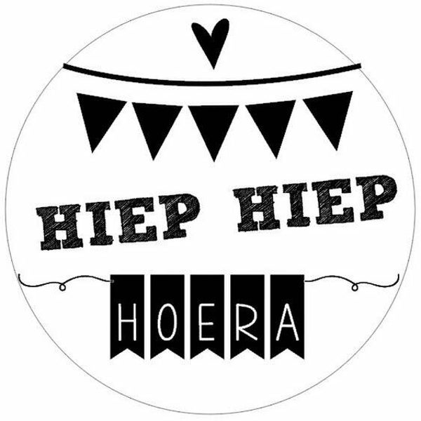 Button met spiegel  tekst Hiep Hiep Hoera