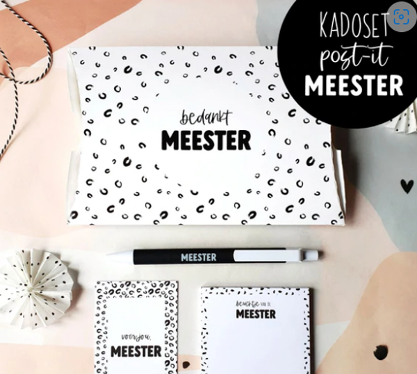 Kadosetje Meester Post-it/Mini kaart /Pen/Gondeldoosje