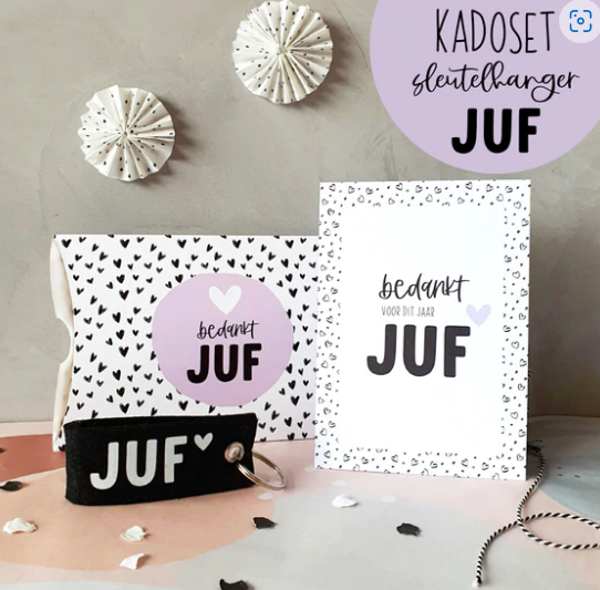 Kadoset Juf Sleutelhanger + Kaart/ Gondel kadodoosje