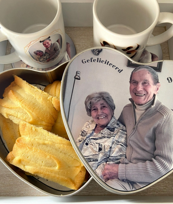 Trommel hartvormig met foto/ en of tekst