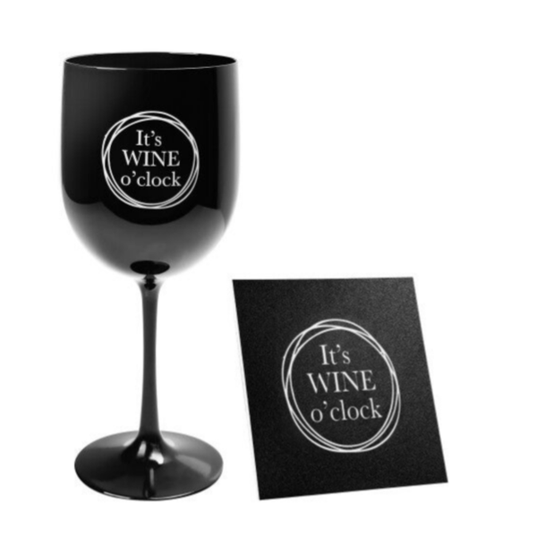 Wijnglas + onderzetter  Wine O'clock.