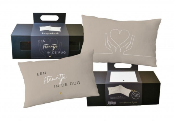 Kussen kado: Een steuntje in de rug. In luxe geschenkverpakking