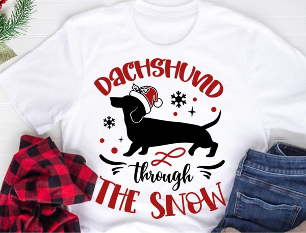 Kerst T shirt Teckel in de sneeuw