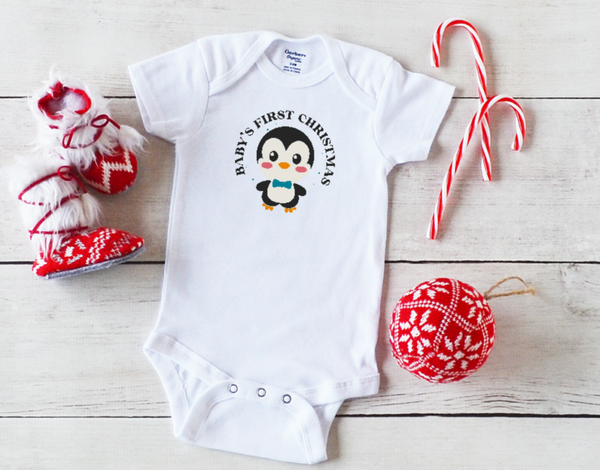 Baby rompertje Baby's First Christmas Pinguin Blue