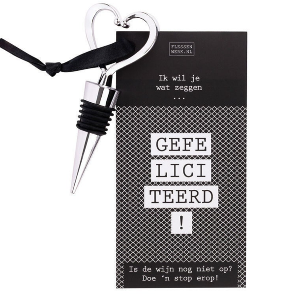 Wijnstop, hart met kaart: Gefeliciteerd!