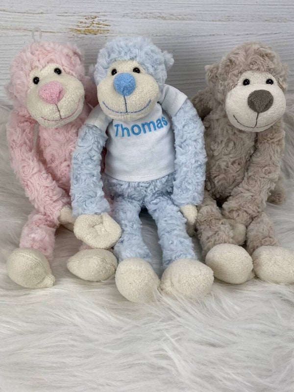 Aapje met shirt, geborduurd met naam