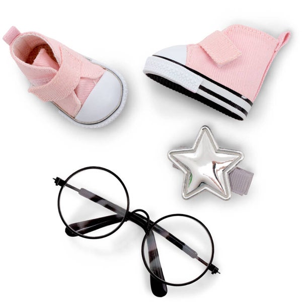 Sweet Sisters Footwaer roze sneakers, brilletje & haarclip