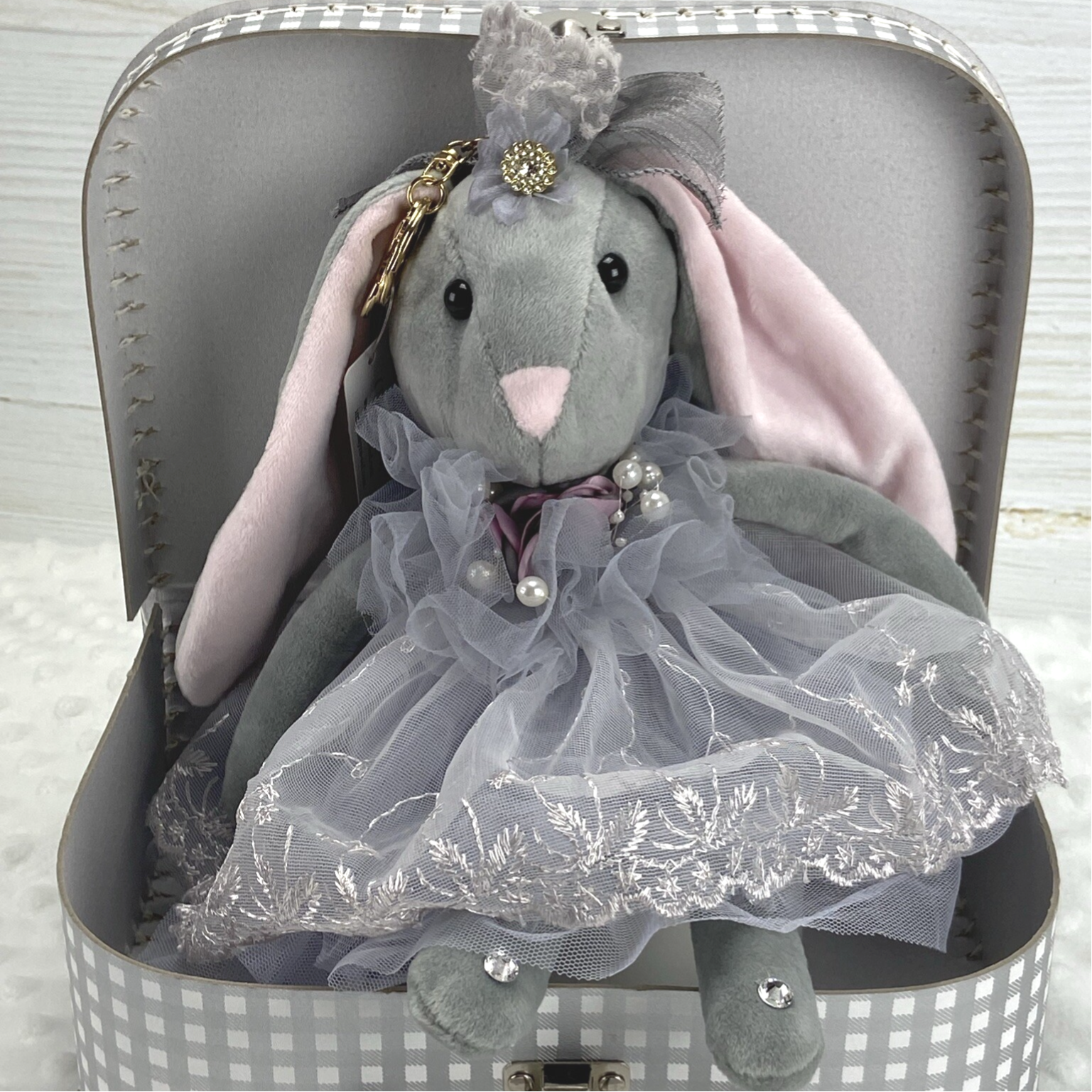 Haasje Sleutelhanger grijs 30 cm