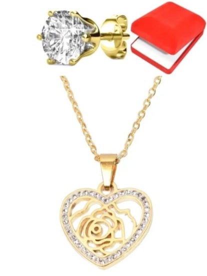 Parure de bijoux pour femme avec collier et boucles d'oreilles couleur or - pendentif Parure de bijoux pour femme avec collier et boucles d'oreilles couleur or - pendentif