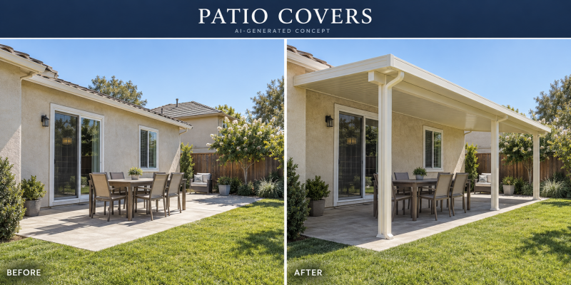 Duralum-style patio covers — illustrative concept, not a product rendering