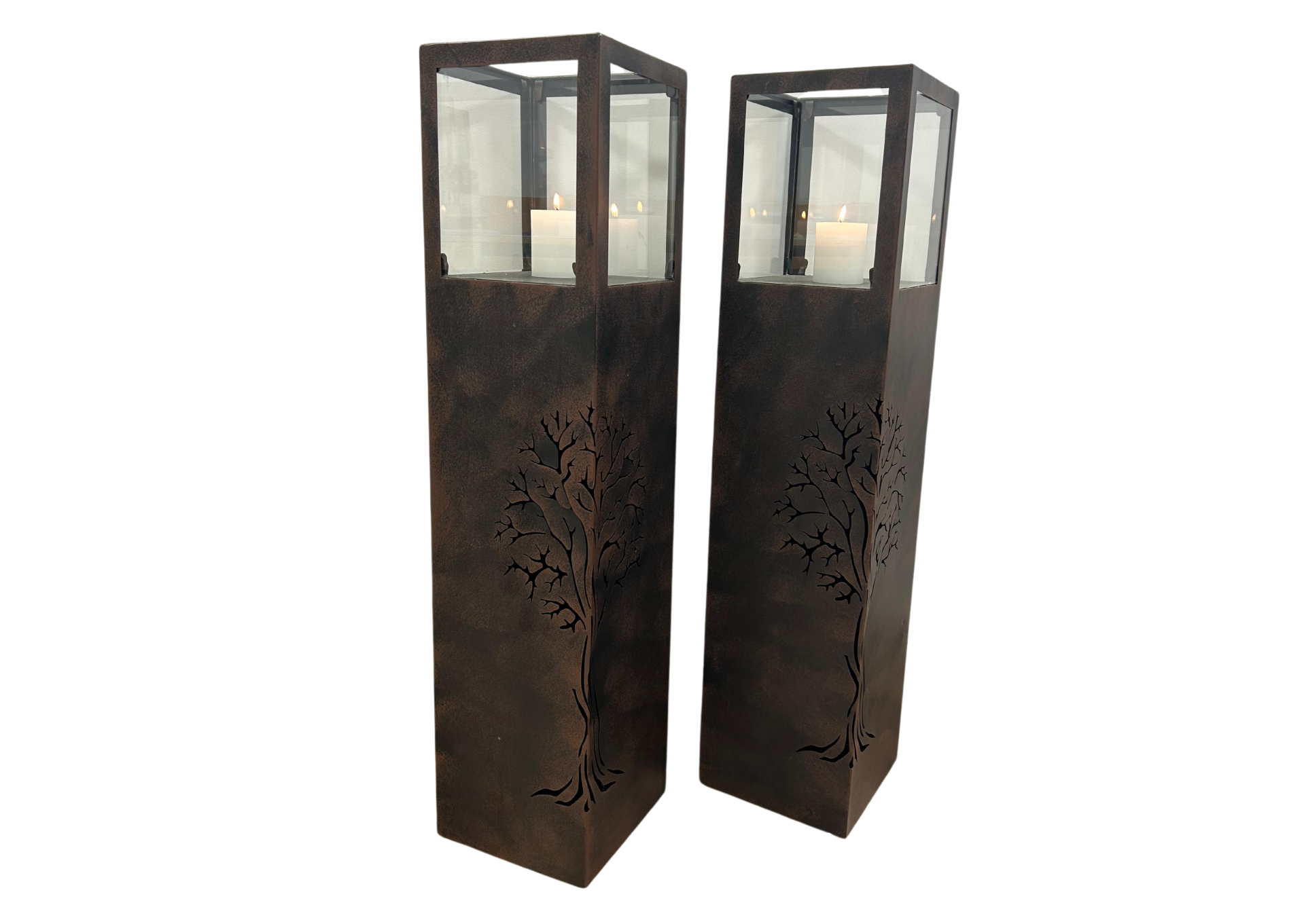 Kaarsenstandaards Industrieel / Gegraveerde boom