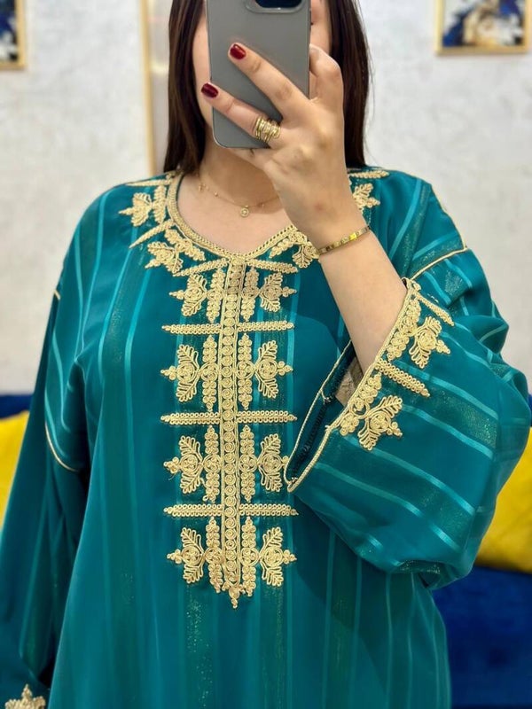 Gandoura caftan bleu canard