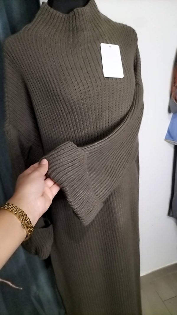 Robe manches retroussées Vert kaki